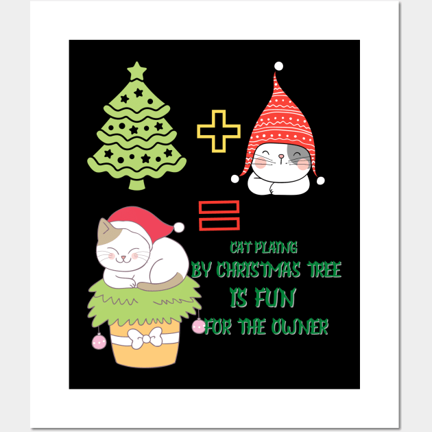 Cat playing by the Christmas tree is fun for the owner Wall Art by Cool Animal Apparel